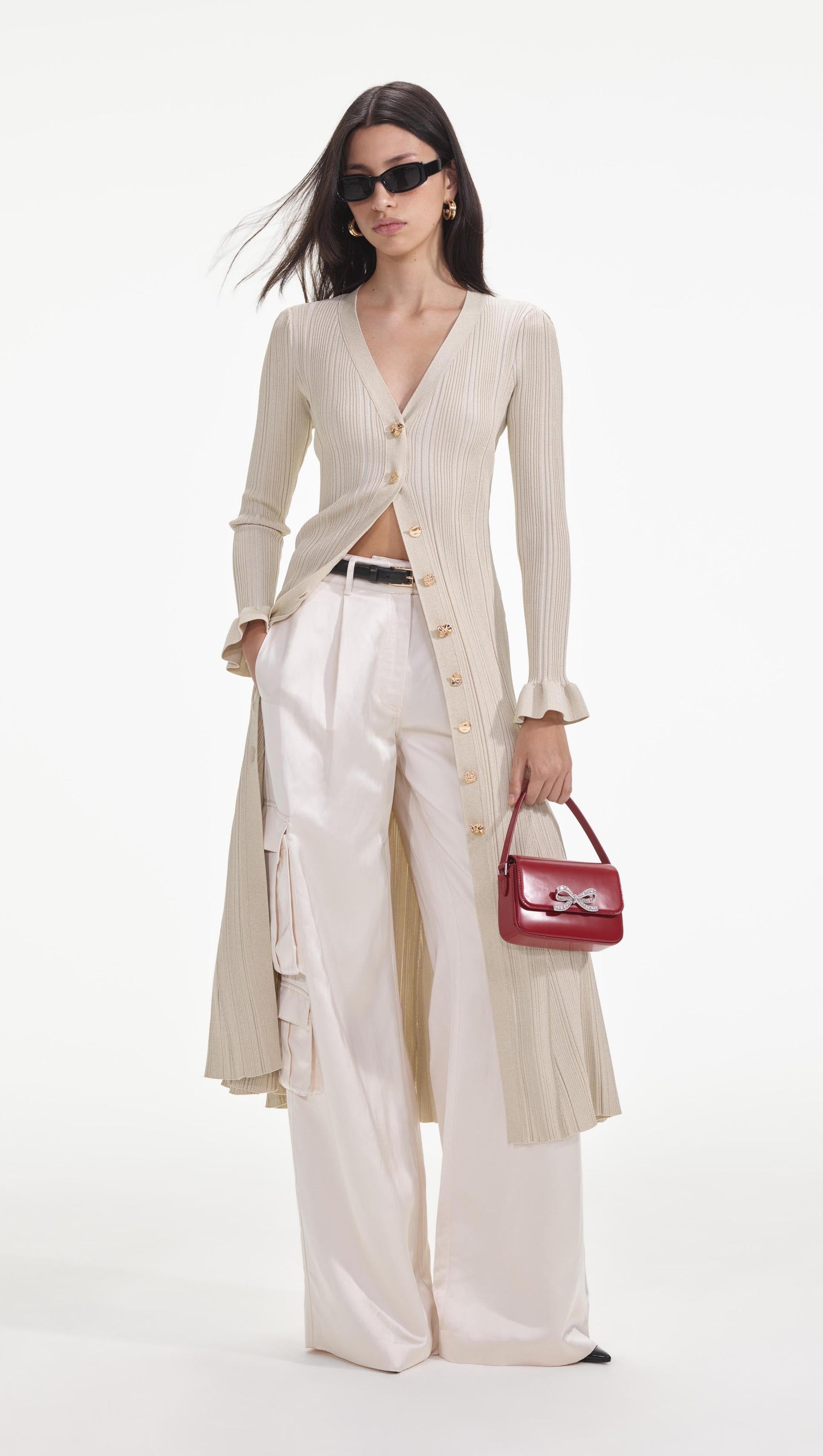 RIBBED VISCOSE LAMÉ MIDI DRESS IN BEIGE