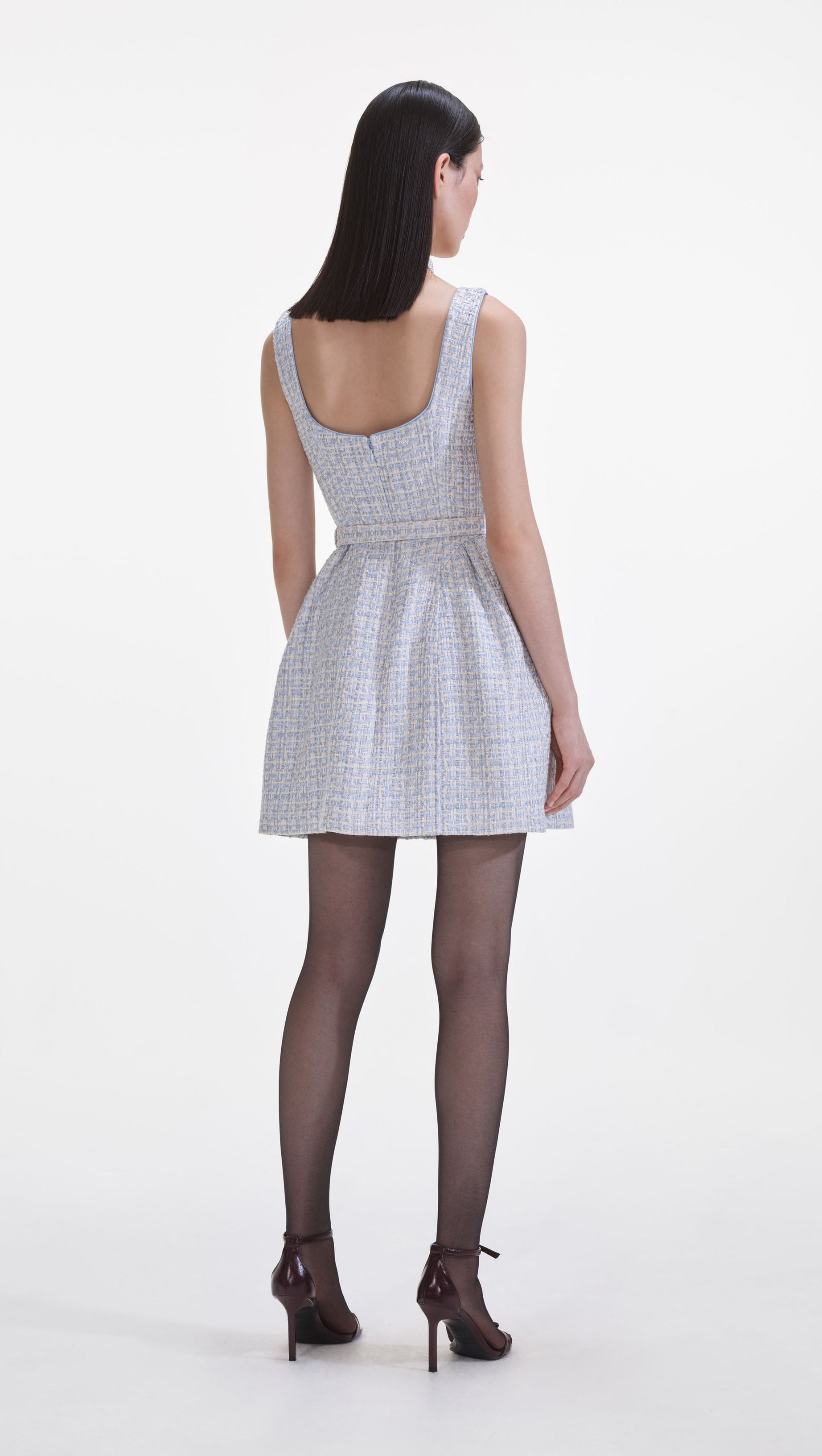 BLUE BOUCLE SLEEVELESS MINI DRESS