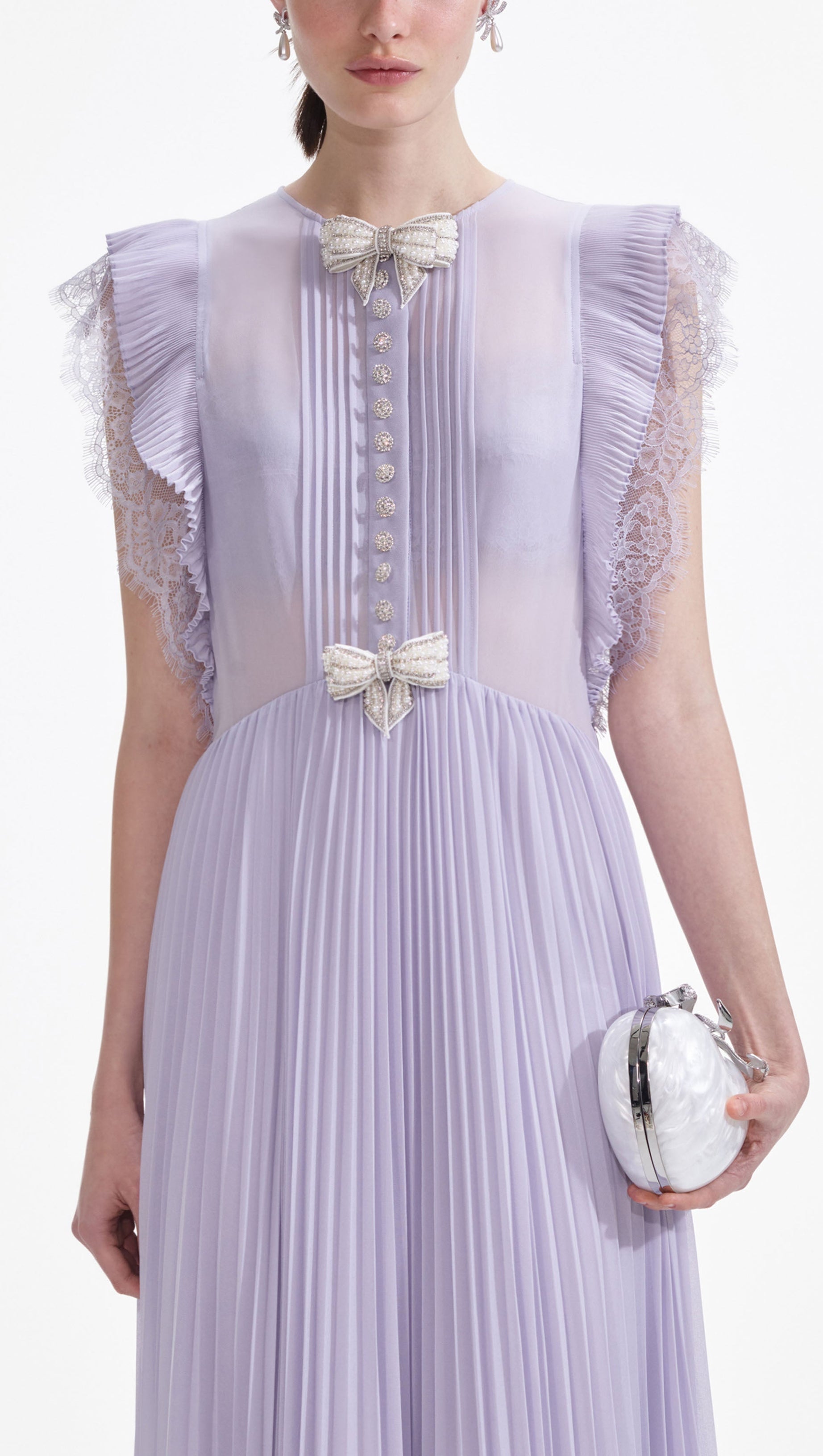 CHIFFON RUFFLED MAXI DRESS IN LILAC