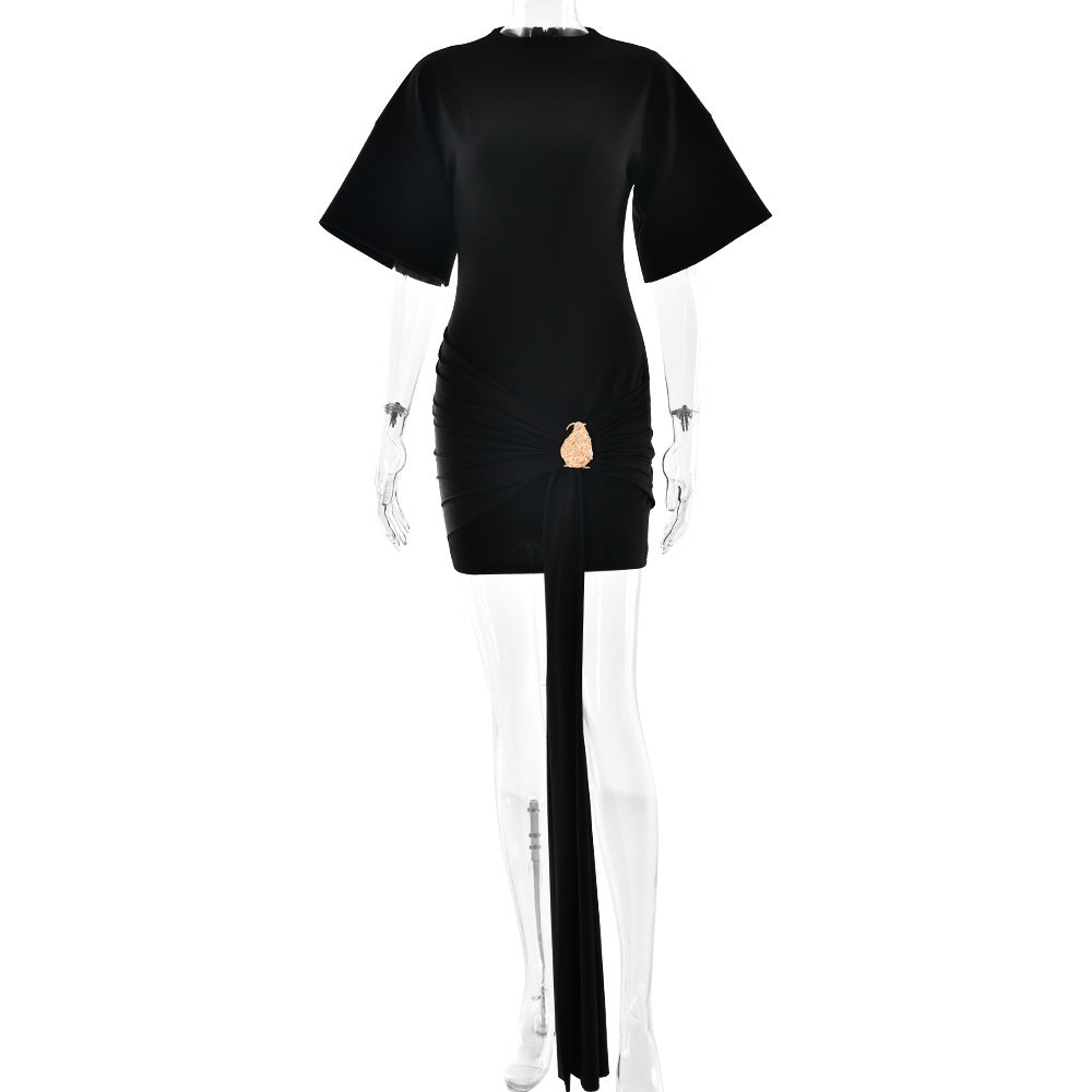 AIIZIE DRAPED EMBELLISHED MINI DRESS - BLACK - product image