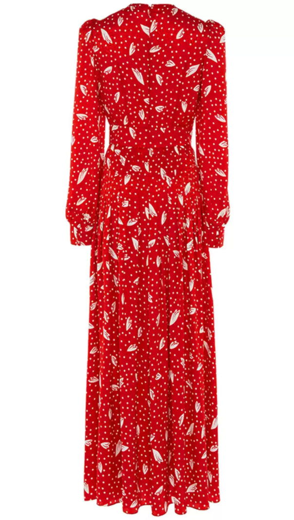 AIIZIE RED FLORAL AND POLKA DOT MAXI DRESS WITH LONG SLEEVES - product image