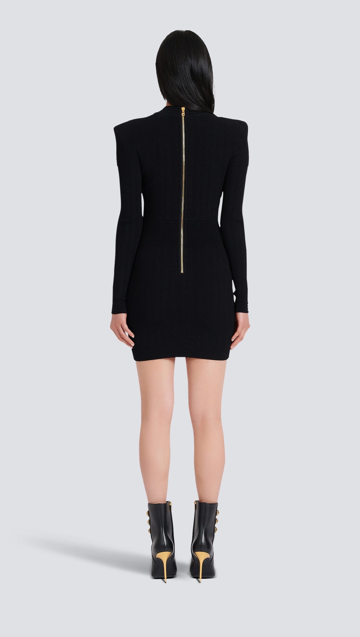 AIIZIE TARA BLACK SHORT KNITTED MINI DRESS WITH GOLD BUTTONS - product image