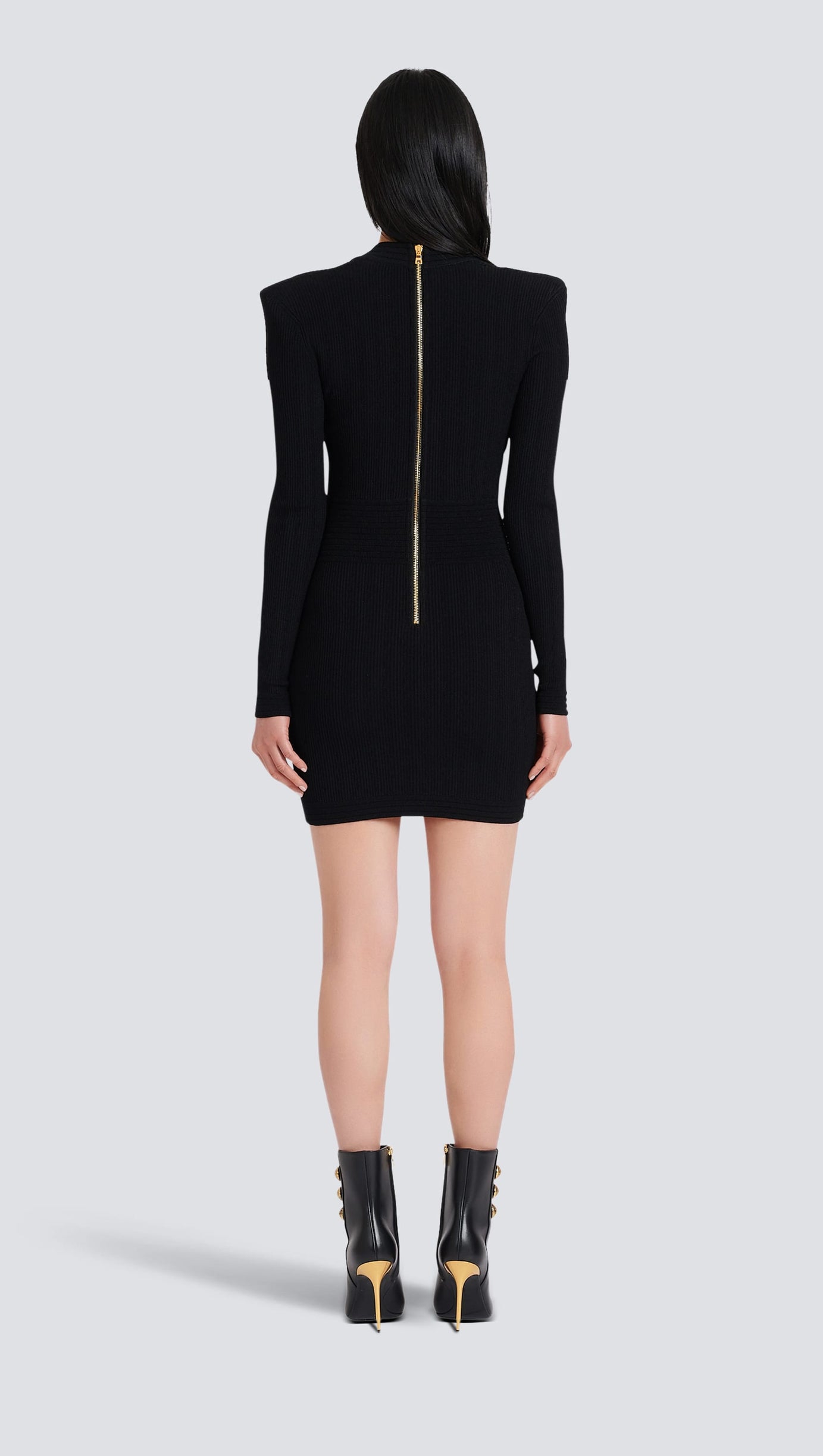 MINI ABITO CORTO IN MAGLIA NERO TARA CON BOTTONI ORO