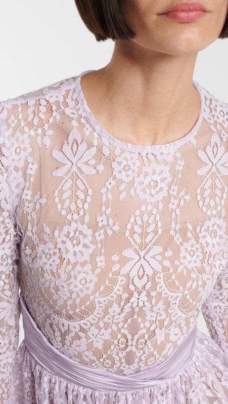 LILAC LACE SATIN MINI DRESS