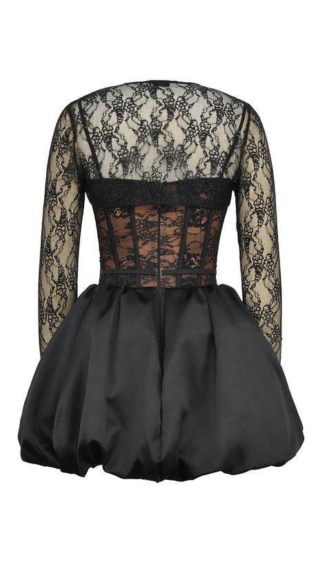 ABITO CORTO SALLY IN PIZZO NERO CON BORCHIE