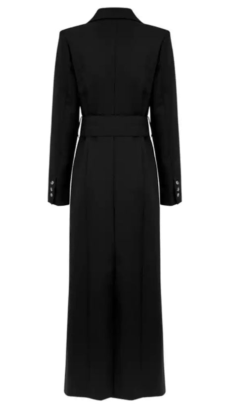 ELEGANT BLACK BELTED MAXI COAT