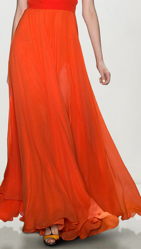 RED HALTER NECK CHIFFON MAXI DRESS