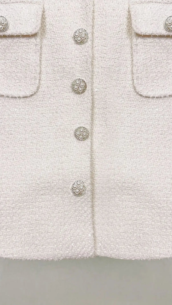 AIIZIE CREAM TINSEL BOUCLE BUTTONED MINI DRESS - product image
