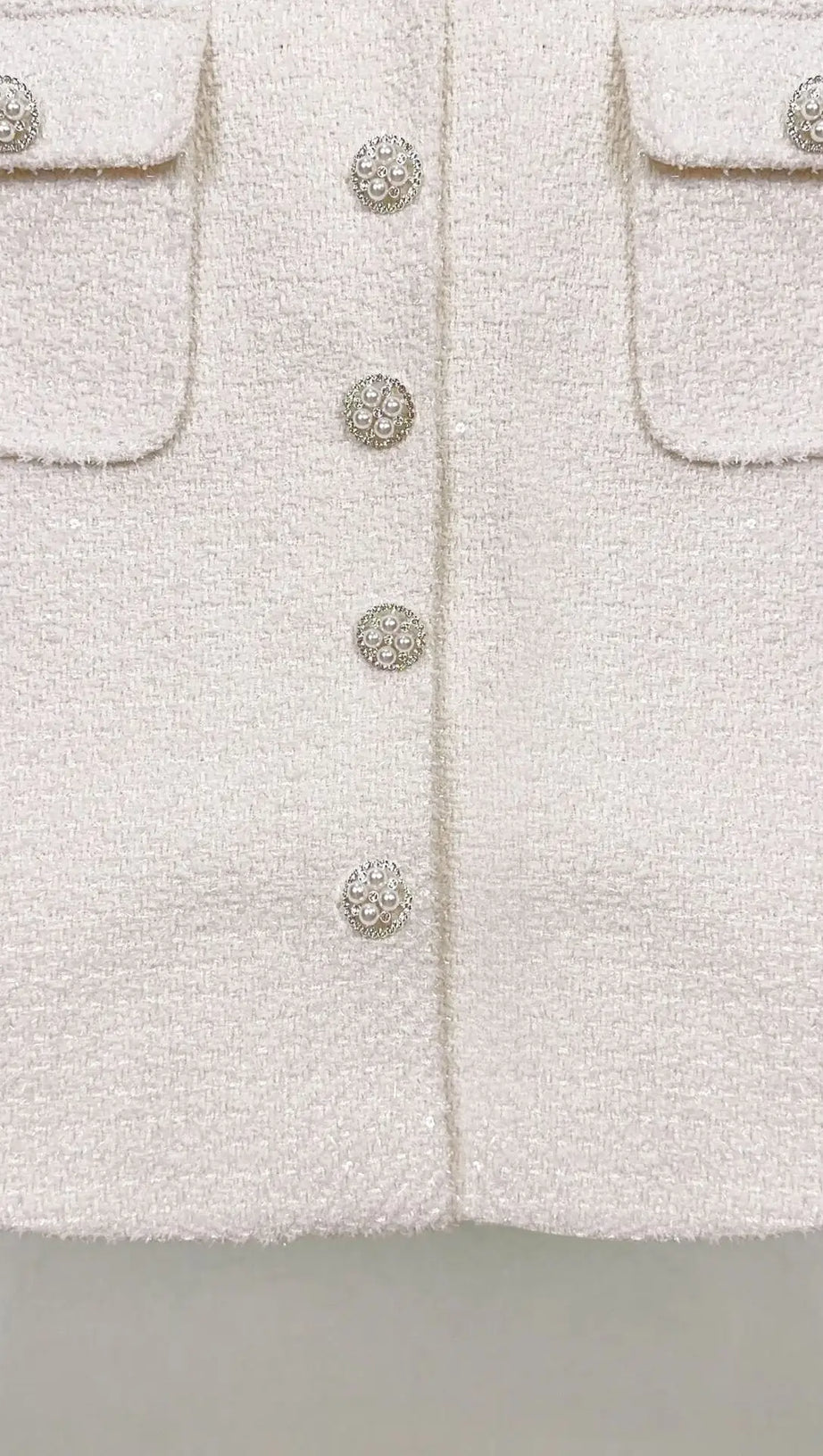 CREAM TINSEL BOUCLE BUTTONED MINI DRESS