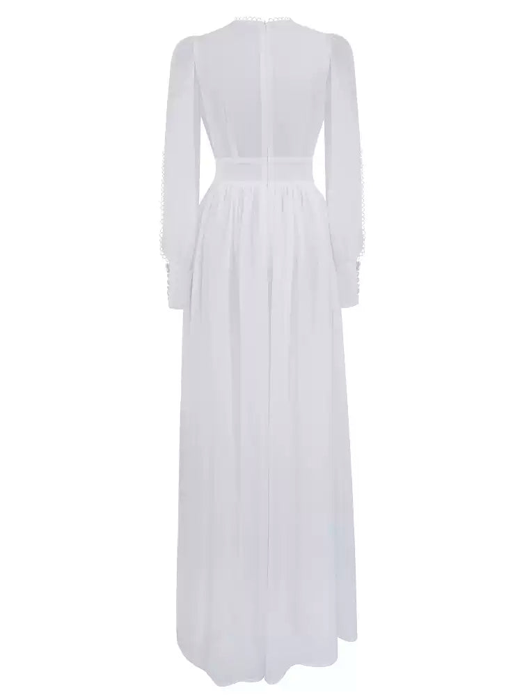 AIIZIE WHITE MAXI JUMPSUIT WITH LONG SHEER SLEEVES AND HIGH NECK - product image