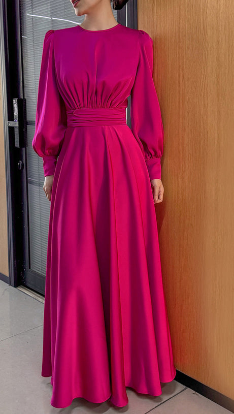 ROSE RED SATIN MAXI DRESS: SLIM - FIT, LUXURY EVENING GOWN FOR GRACE