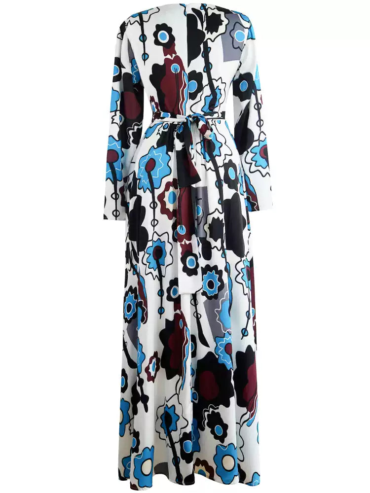 AIIZIE WHITE FLORAL PRINT WRAP MAXI DRESS WITH LONG SLEEVES - product image