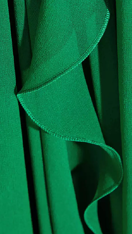 GREEN V - NECK RUFFLED MAXI DRESS