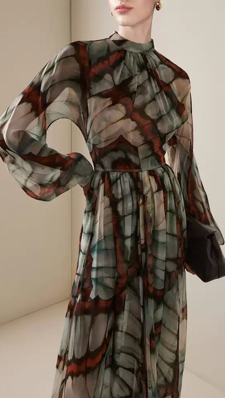 AIIZIE VINTAGE COURT STYLE WITH FLORAL PRINT CHIFFON MAXI DRESS - product image