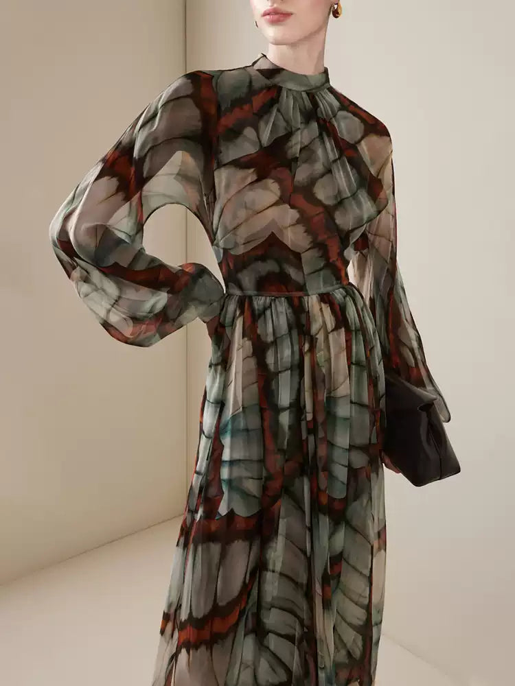 AIIZIE VINTAGE COURT STYLE WITH FLORAL PRINT CHIFFON MAXI DRESS - product image