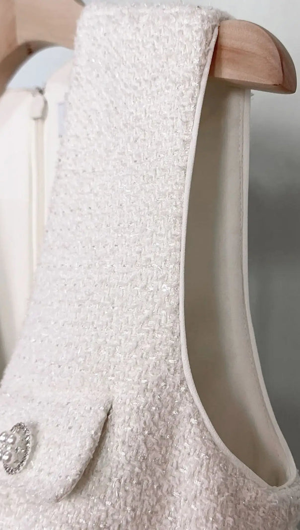 AIIZIE CREAM TINSEL BOUCLE BUTTONED MINI DRESS - product image