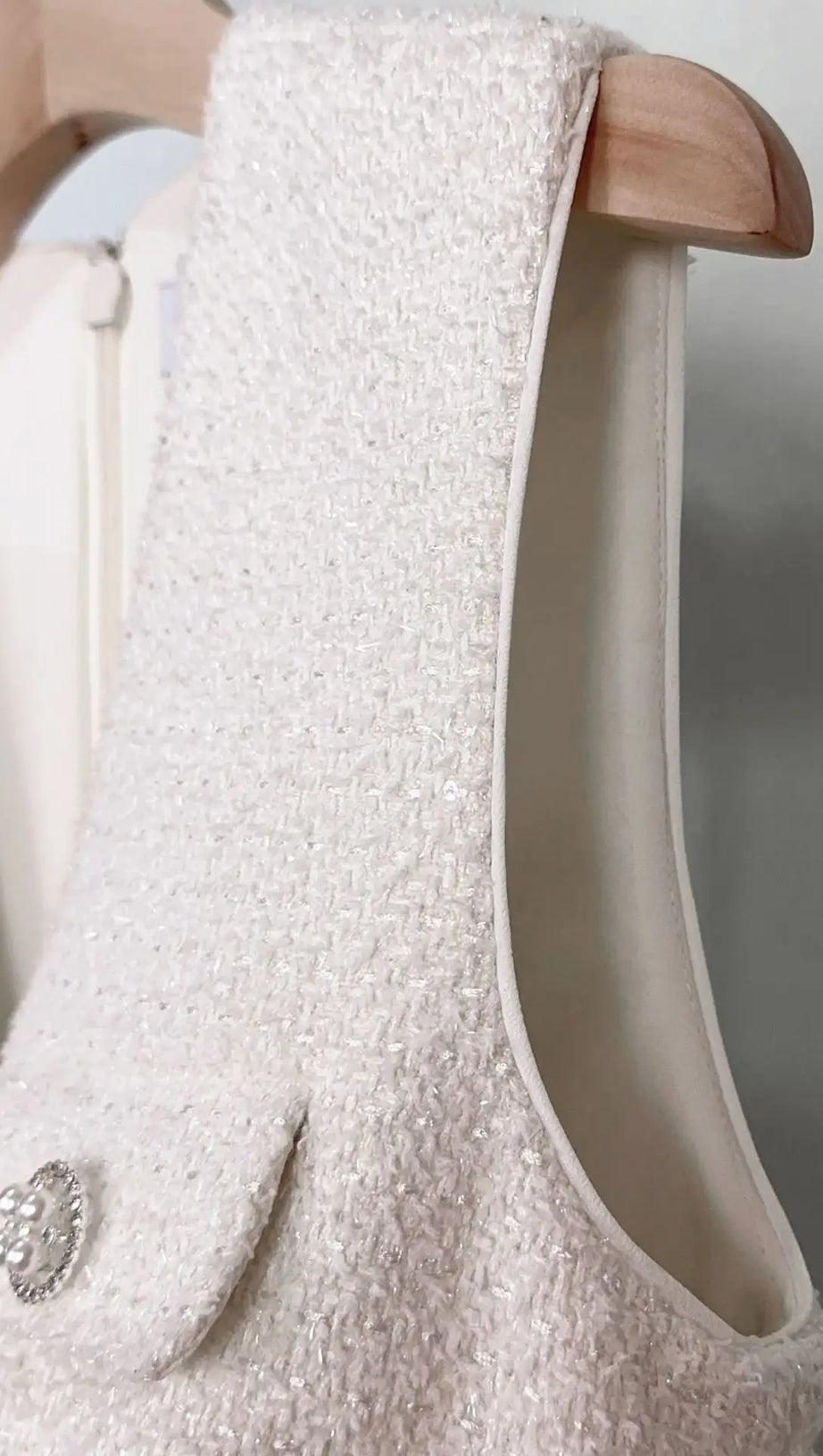 CREAM TINSEL BOUCLE BUTTONED MINI DRESS