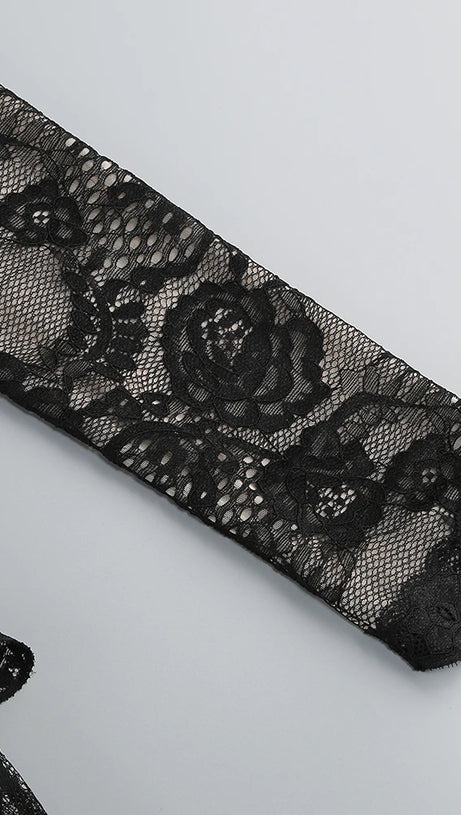 ZANNA BLACK HIGH NECK EMBROIDERED LACE BODYSUIT