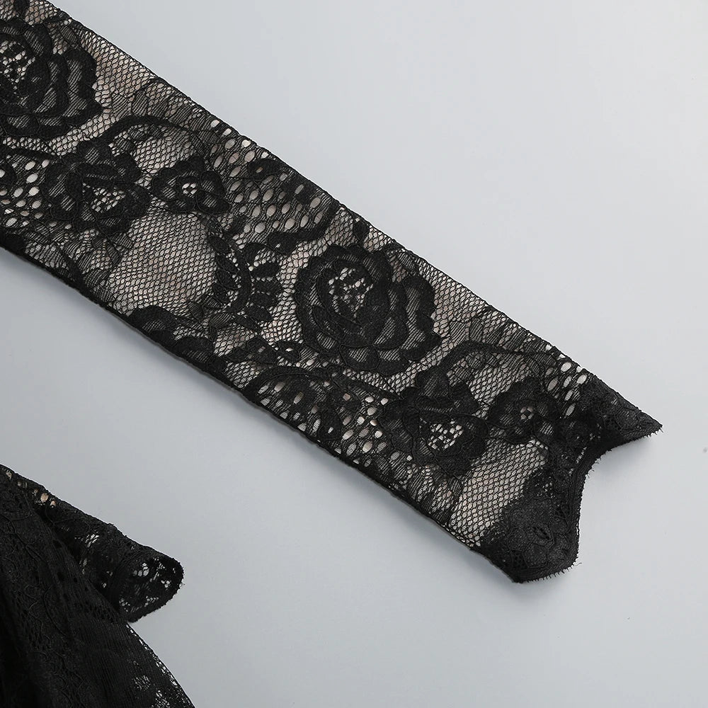 AIIZIE ZANNA BLACK HIGH NECK EMBROIDERED LACE BODYSUIT - product image