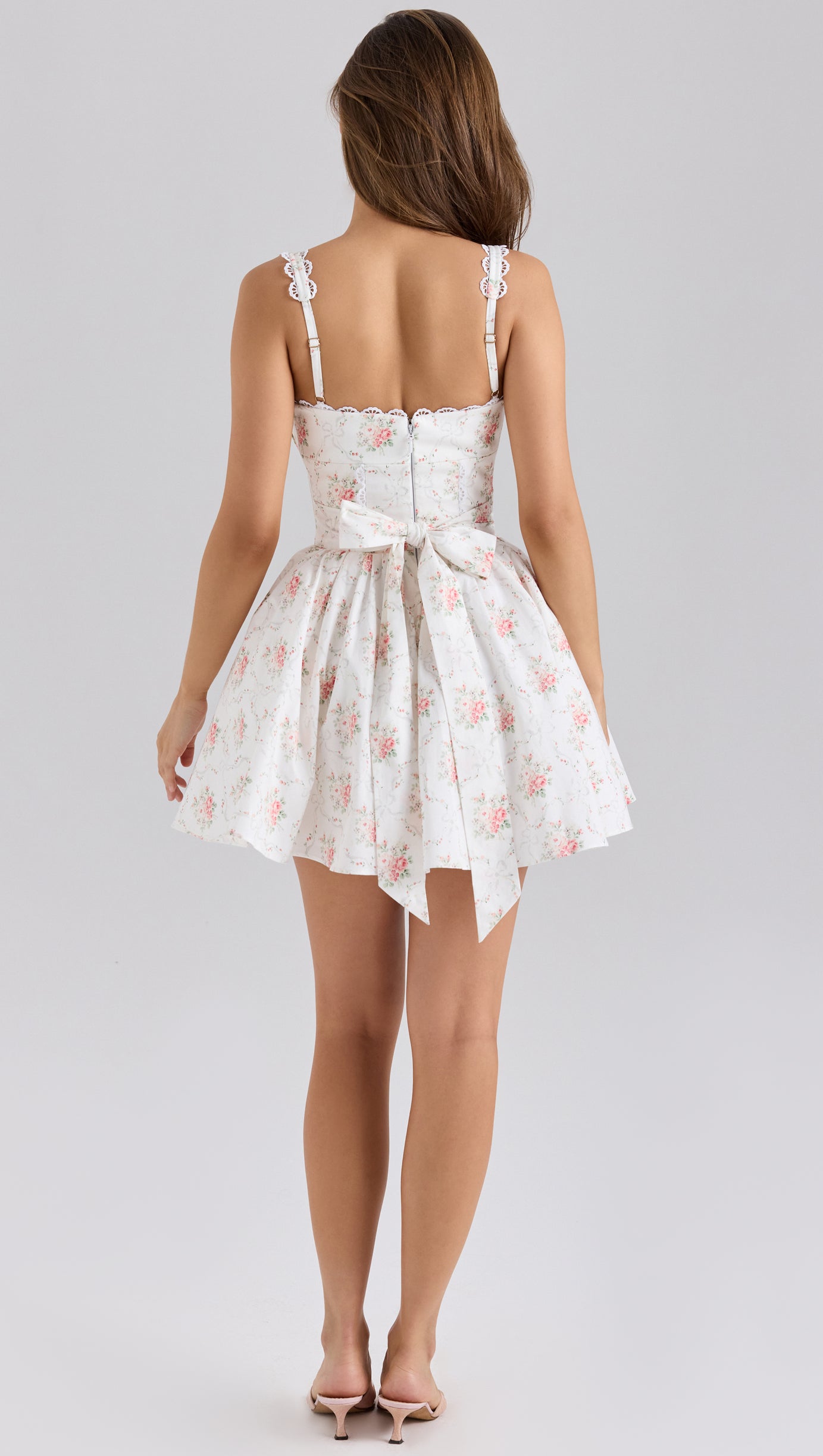 BEZAUBERNDES MINIKLEID AUS STRETCH-BAUMWOLLE MIT ROSENDRUCK