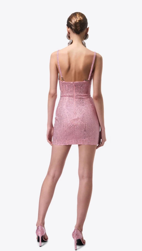 BROOK CRYSTAL-EMBELLISHED SLEEVELESS MINI DRESS IN ROSE PINK