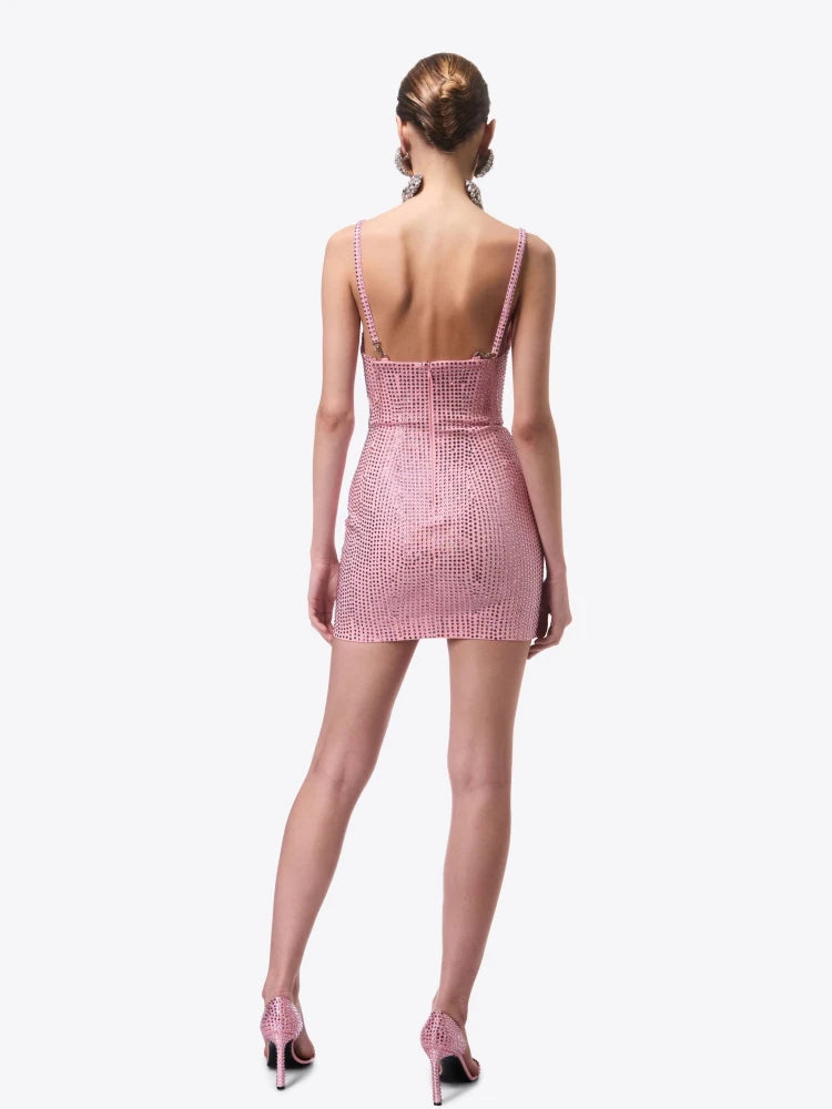 Brook – Ärmelloses Minikleid mit Kristallverzierung in Rosa