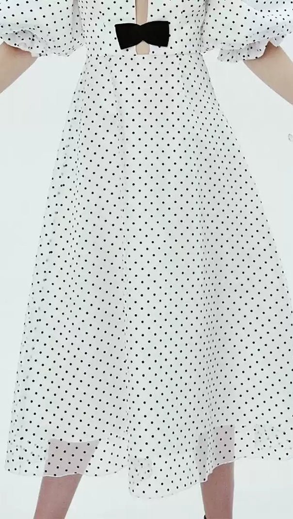 AIIZIE ELEGANT POLKA DOT OFF - SHOULDER MIDI DRESS WITH BOW DETAILS - product image