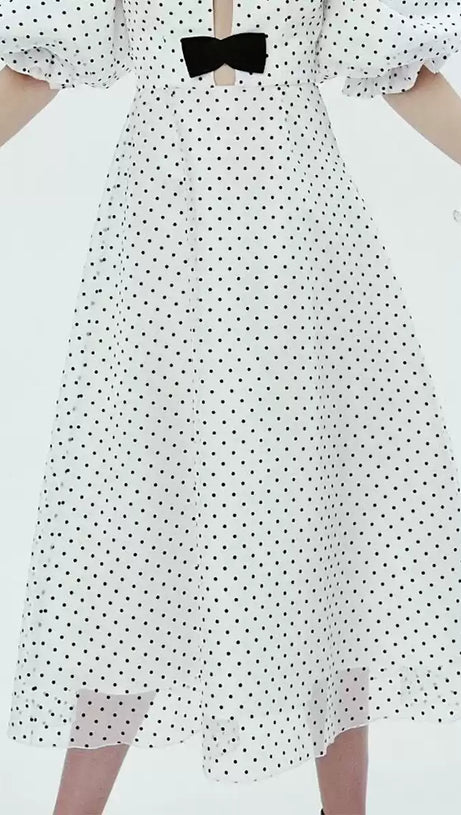 ELEGANT POLKA DOT OFF - SHOULDER MIDI DRESS WITH BOW DETAILS
