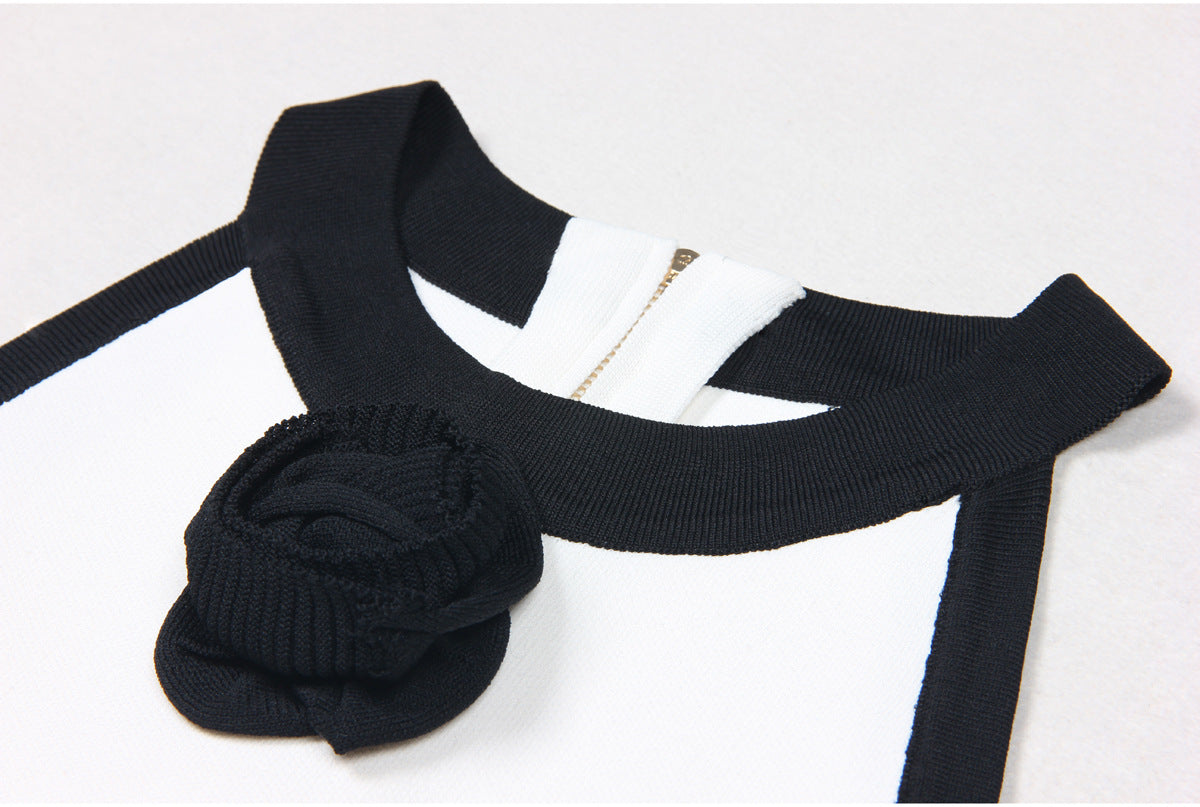 FLOWER KNITTED MINI DRESS IN WHITE