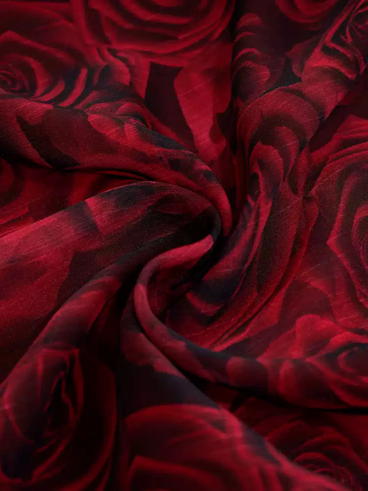 AIIZIE RED PRINTED ROSE V - NECK SHORT - SLEEVE MAXI DRESS - product image