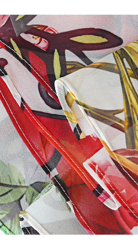 RED WATERCOLOR FLORAL CHIFFON SLEEVELESS HOCO MAXI DRESS