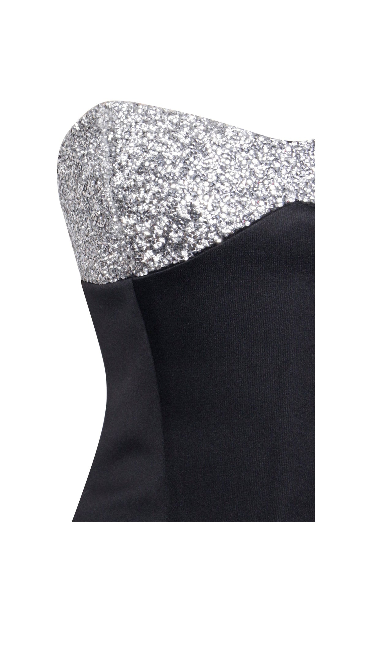 BLACK SATIN CRYSTAL MINI DRESS