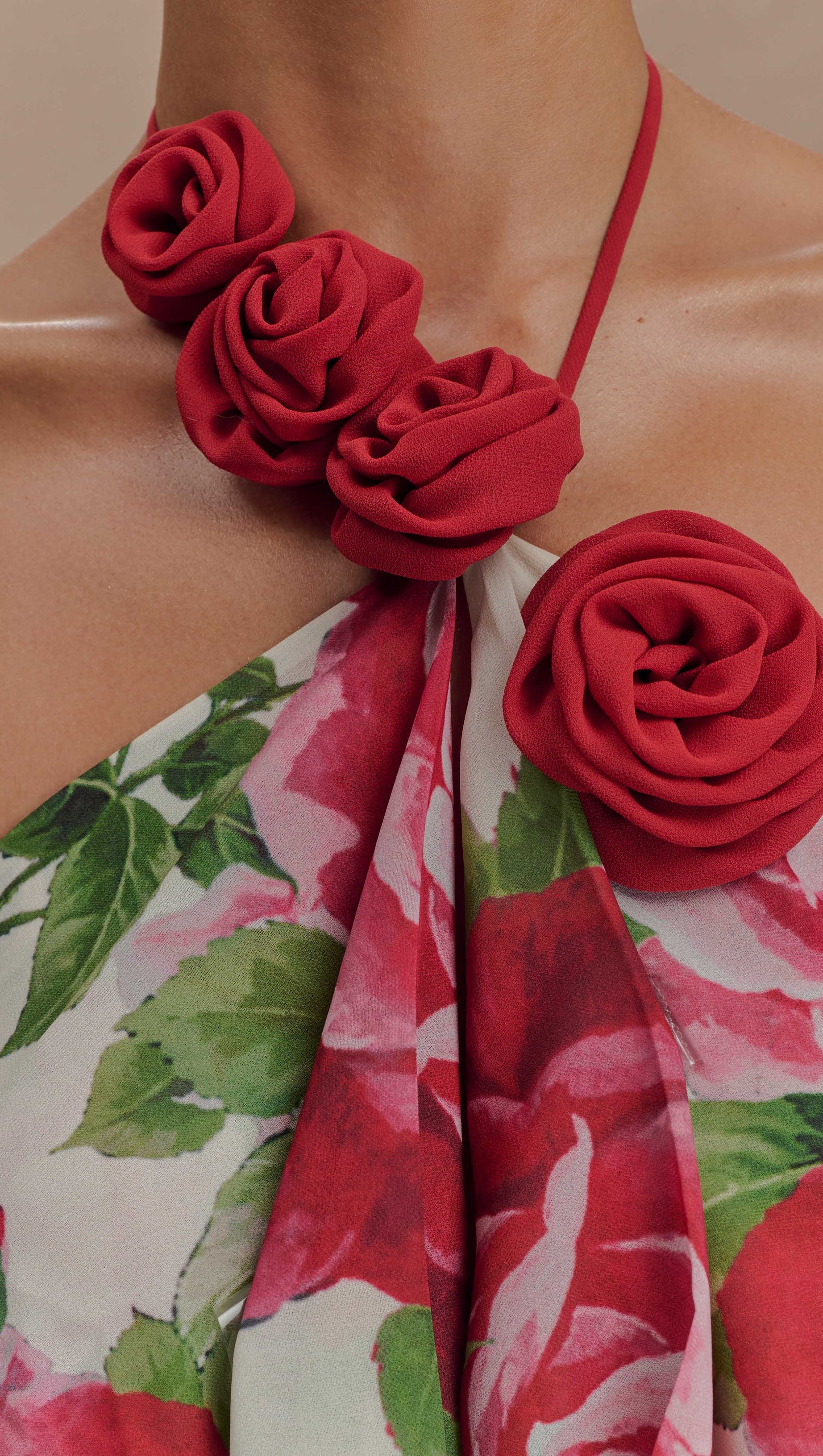 MULTICOLOR FLORAL HALTERNECK HIGH COLLAR MAXI DRESS