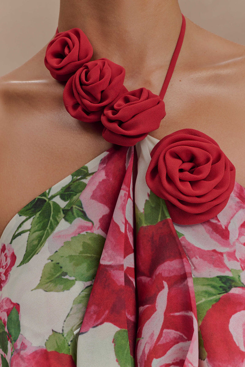 multicolor Floral halterneck high collar maxi dress