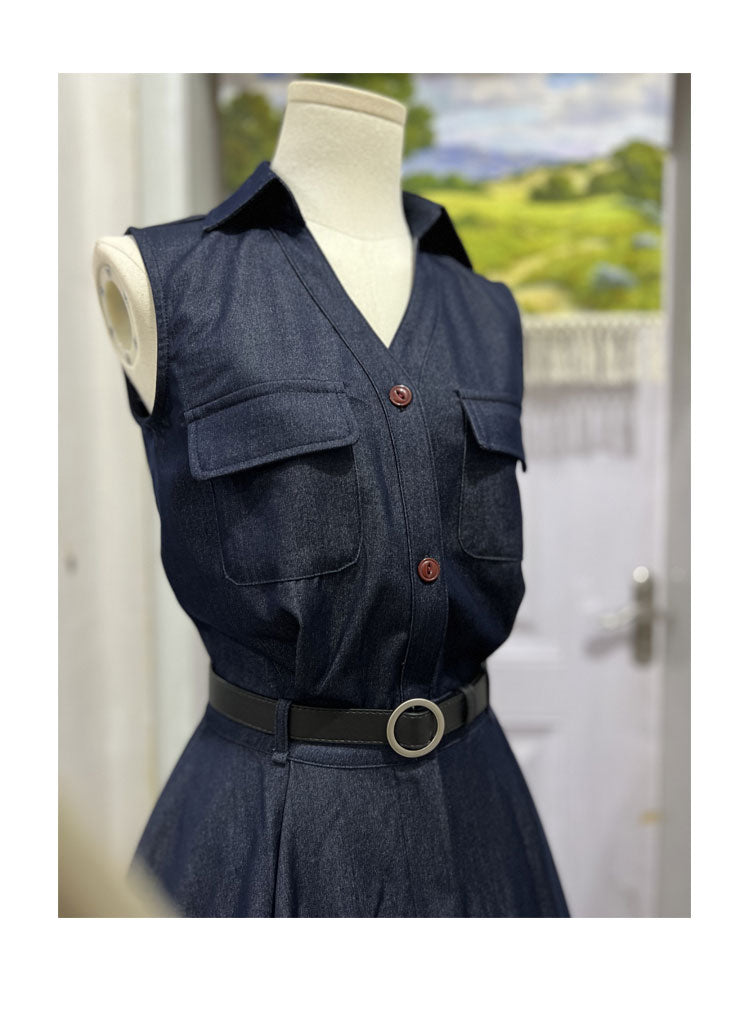 AIIZIE NAVY SLEEVELESS SHIRT MIDI DRESS - product image