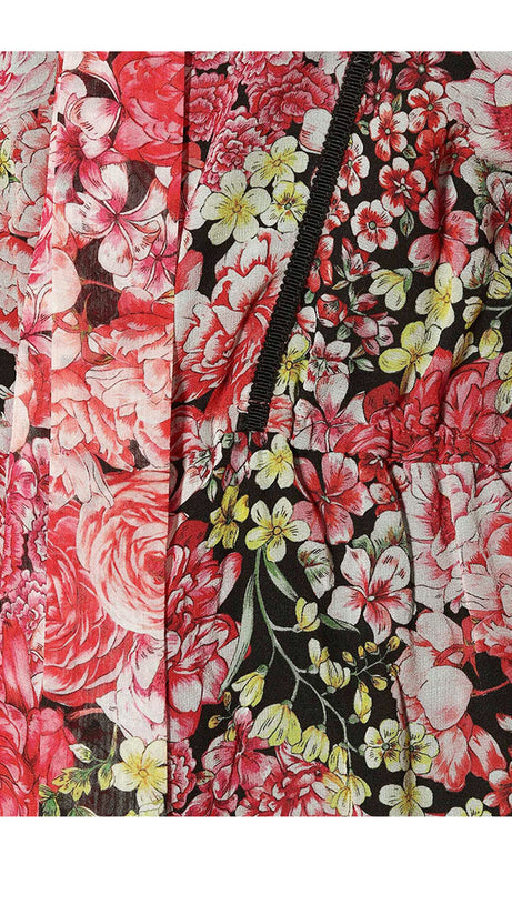 ABITO LUNGO IN CHIFFON A FIORI ROSSI