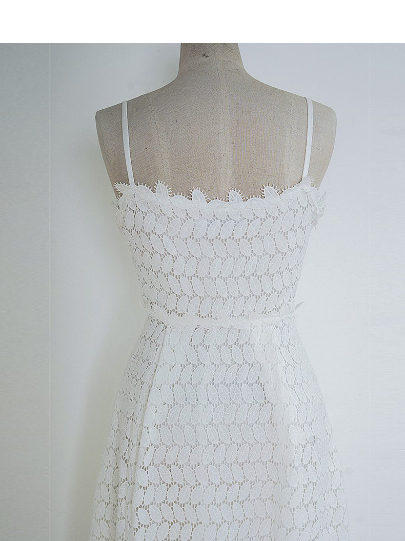 AIIZIE ELEGANT WHITE LACE MAXI DRESS WITH SPAGHETTI STRAPS - product image