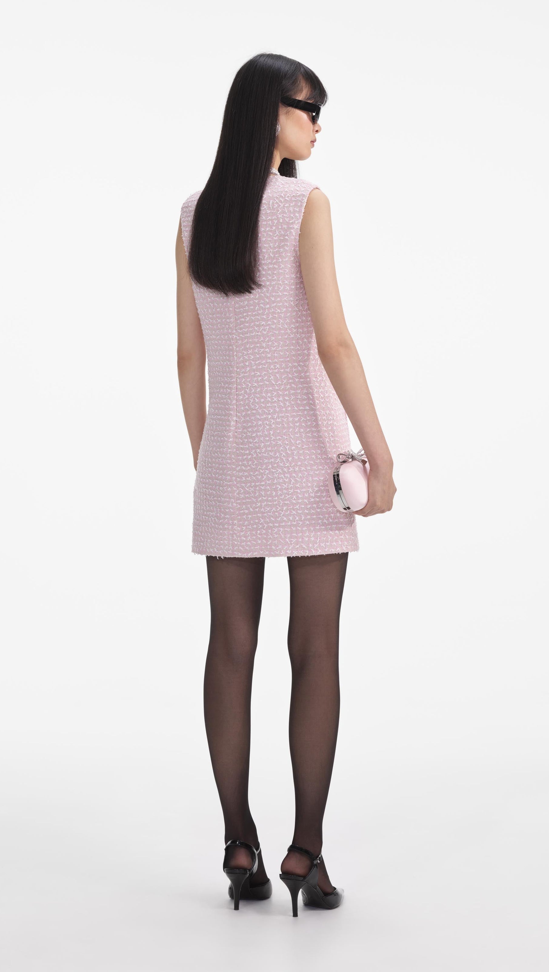 AIIZIE BOUCLE PEARL TRIM MINI DRESS IN PINK - product image