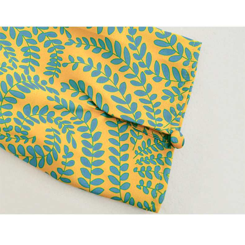 ABITO LUNGO A MANICHE CORTE STAMPATO IN RASO VERDE 