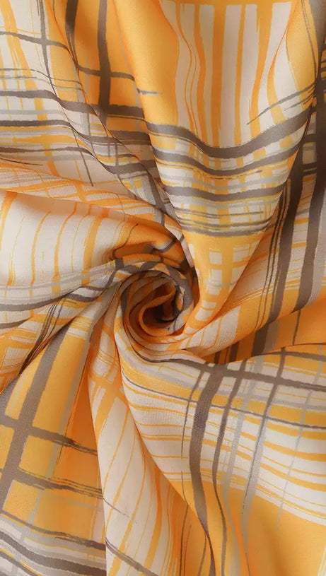 YELLOW PLAID LONG DRESS WITH BELTED WAIST AND FLARED SLEEVES