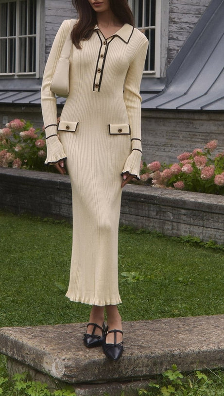 BEVERLY KNIT BODYCON MIDI DRESS IN WHITE