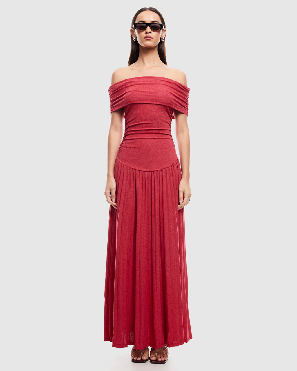 SABINA BODYCON STRAPLESS MAXI DRESS IN CRIMSON