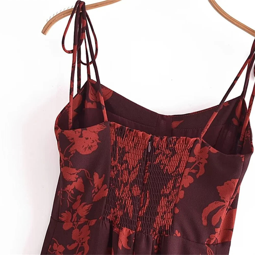 AIIZIE FLORAL PRINT SLIT MIDI DRESS IN BURGUNDY - product image