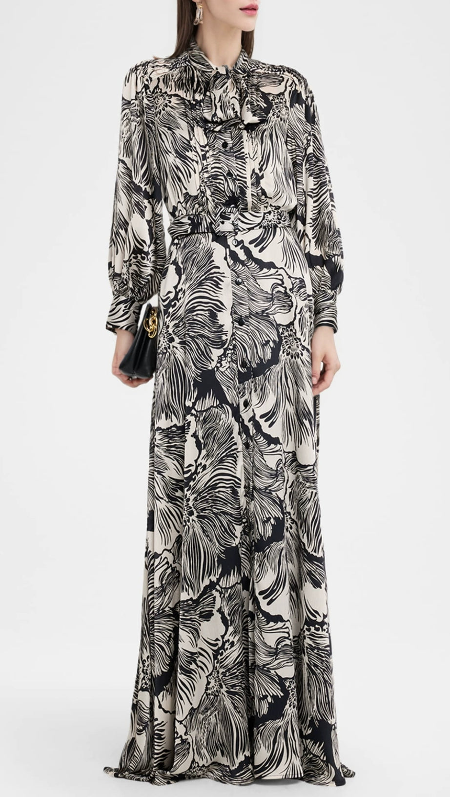 Monochromes Maxi-Hemdkleid mit Blumendruck 