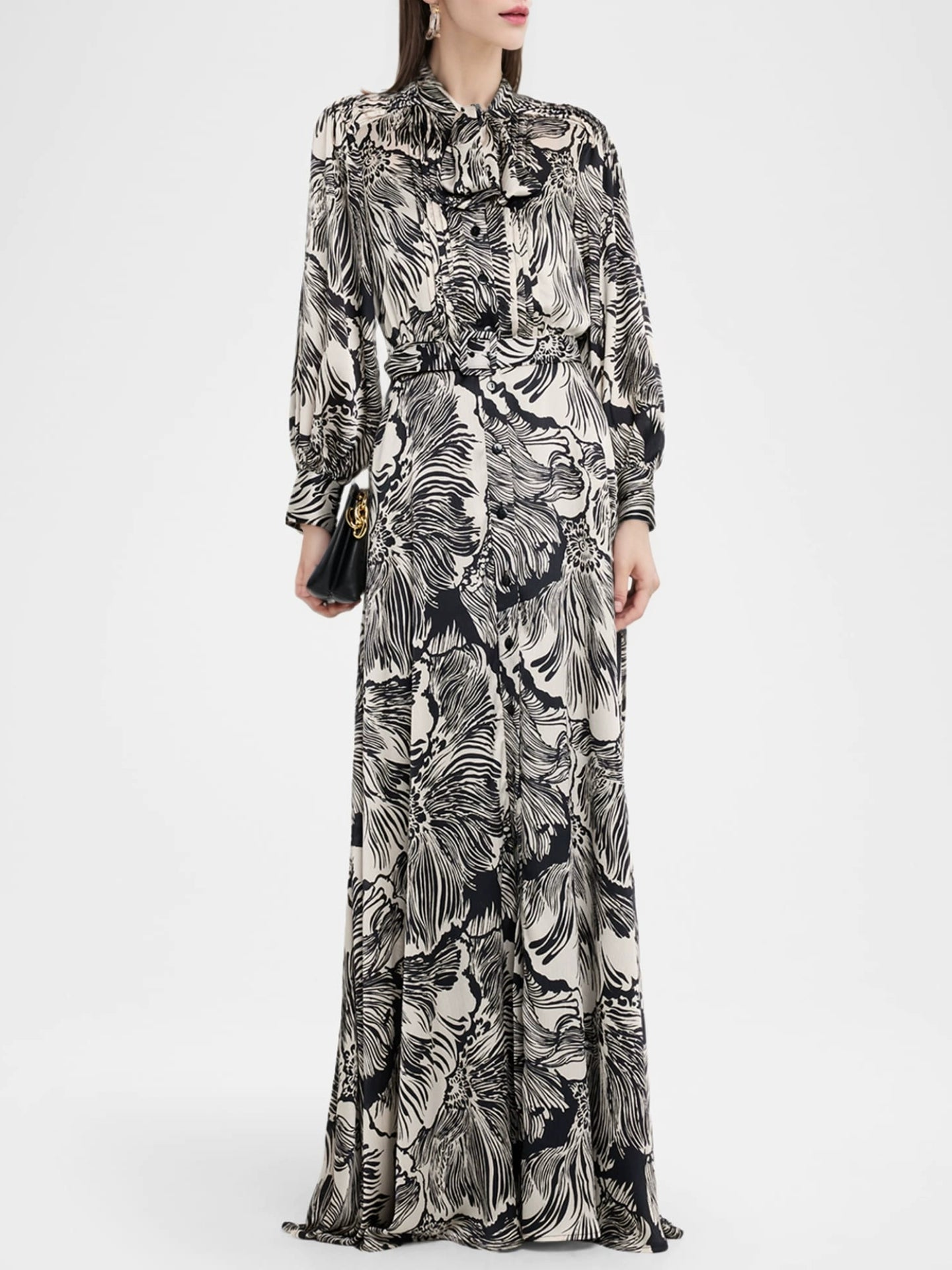 MONOCHROME FLORAL PRINT SHIRT MAXI DRESS