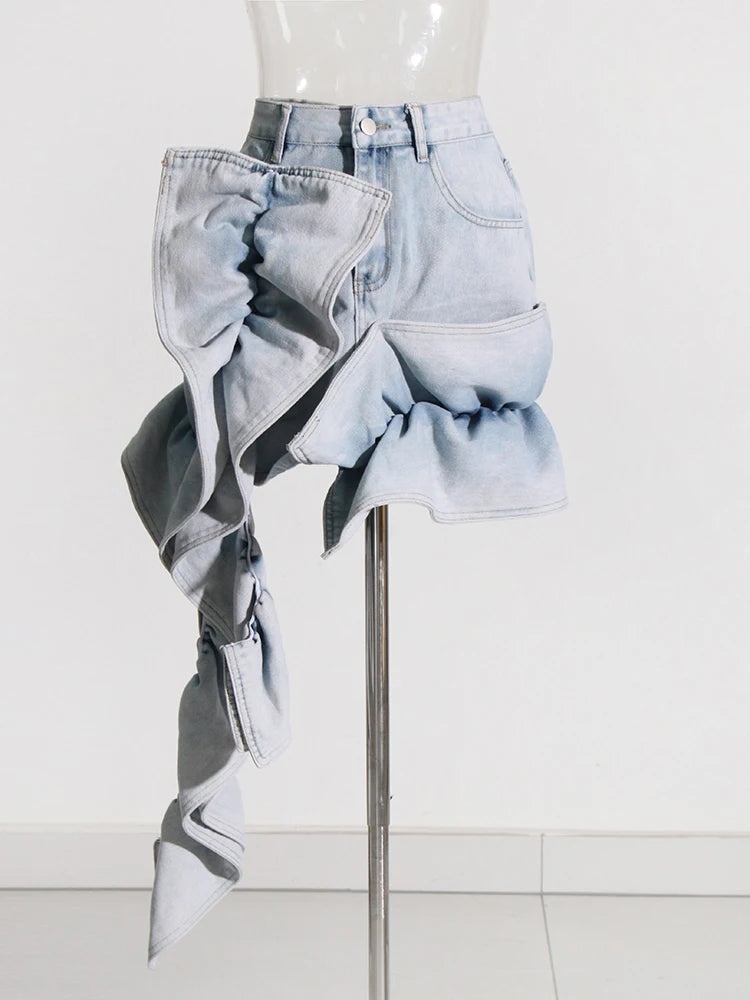 AIIZIE ERIN ACID WASH RUFFLE JEAN SKIRT - product image