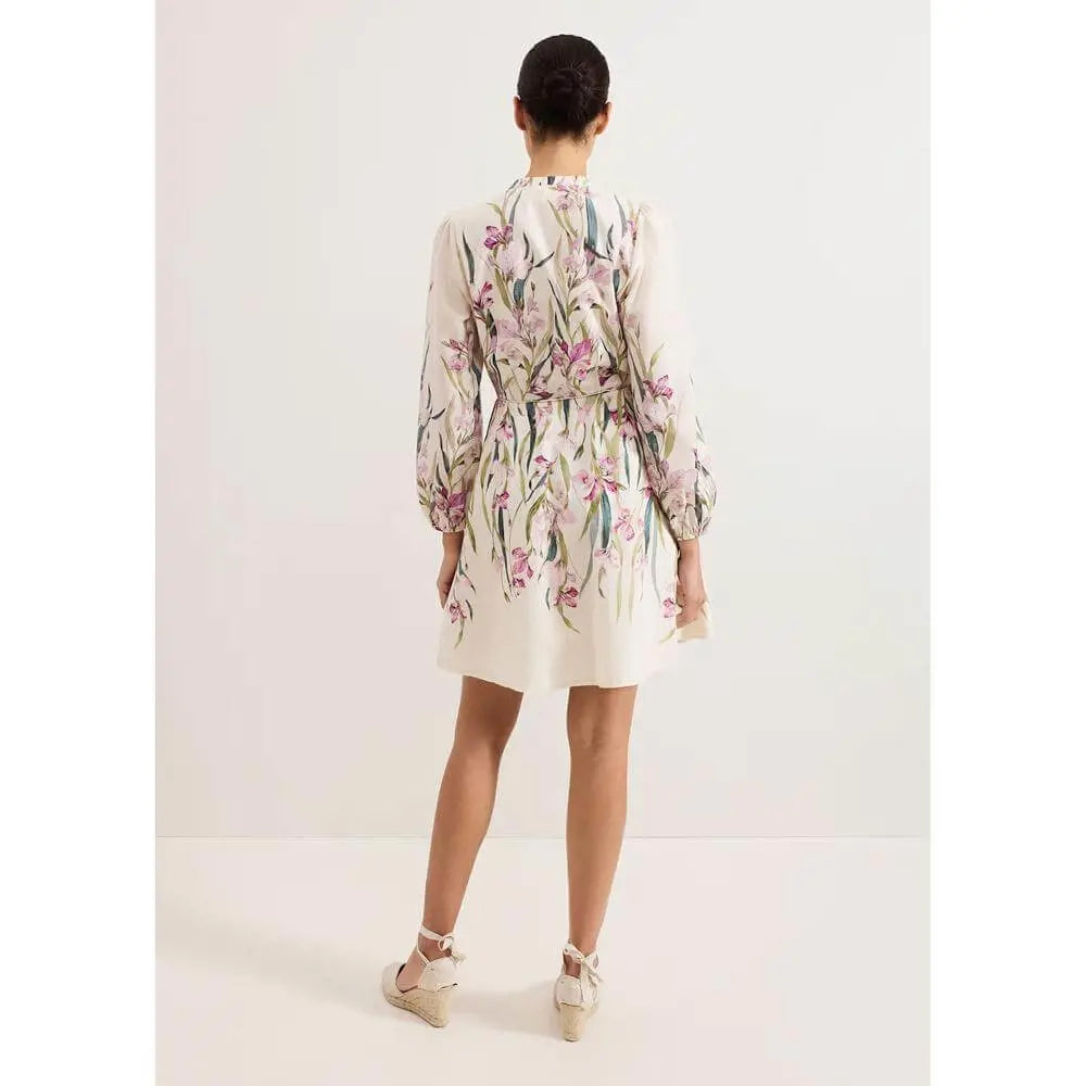AIIZIE FLORAL PRINT BLOUSON SLEEVE MINI DRESS IN IVORY - product image