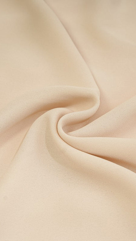 BEIGE V - NECK PUFF SLEEVE MAXI DRESS WITH WAISTBAND