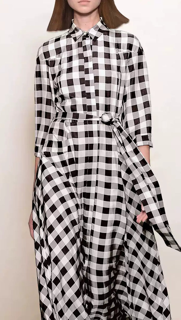AIIZIE BLACK AND WHITE CHECKERED SHIRT DRESS WITH BELT - product image