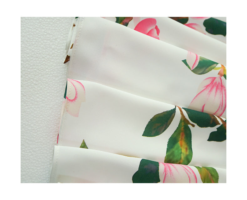 AIIZIE WHITE VINTAGE COURT - STYLE HIGH - NECK FLORAL CHIFFON MAXI DRESS - product image